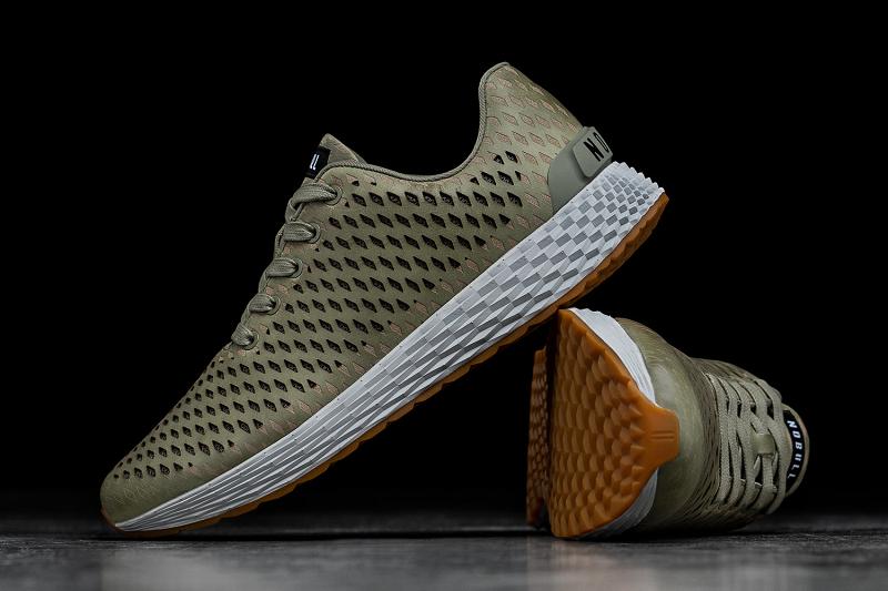 Women's Nobull Sage Leather Running Shoes Olive | SG A2623H